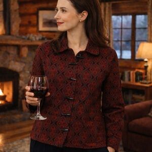 VTG Y2K Christopher & Banks Boxy Brocade Style Woven Jacquard Jacket, Size S